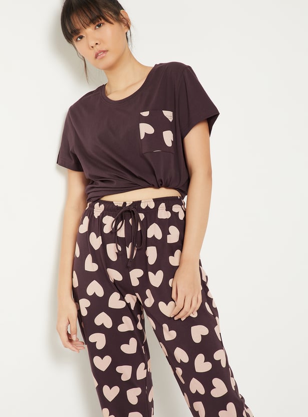 Women Heart Printed PJ Set