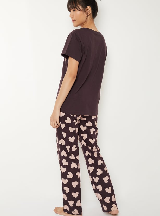 Women Heart Printed PJ Set