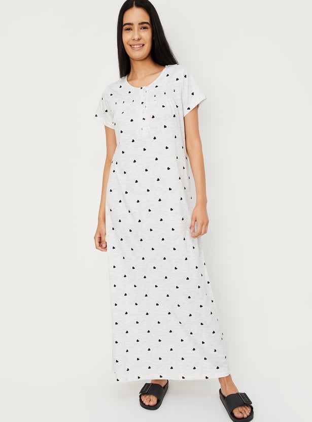 Women Heart Printed Nightgown