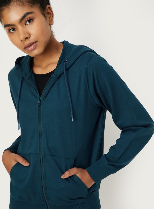 Women Solid Hooded Sweatshirt