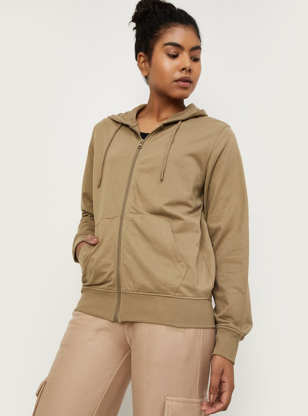 Women Solid Hooded Sweatshirt