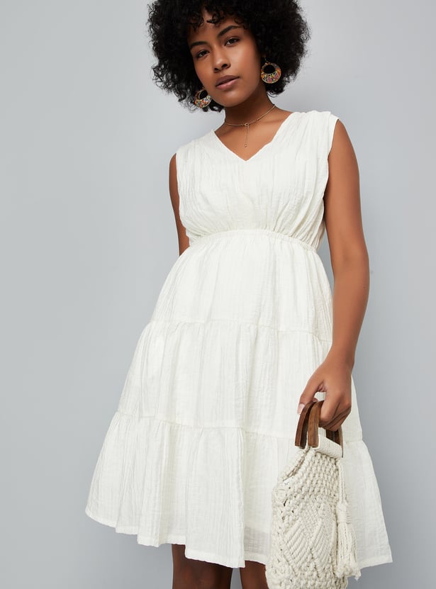 Women Textured Tiered Dress