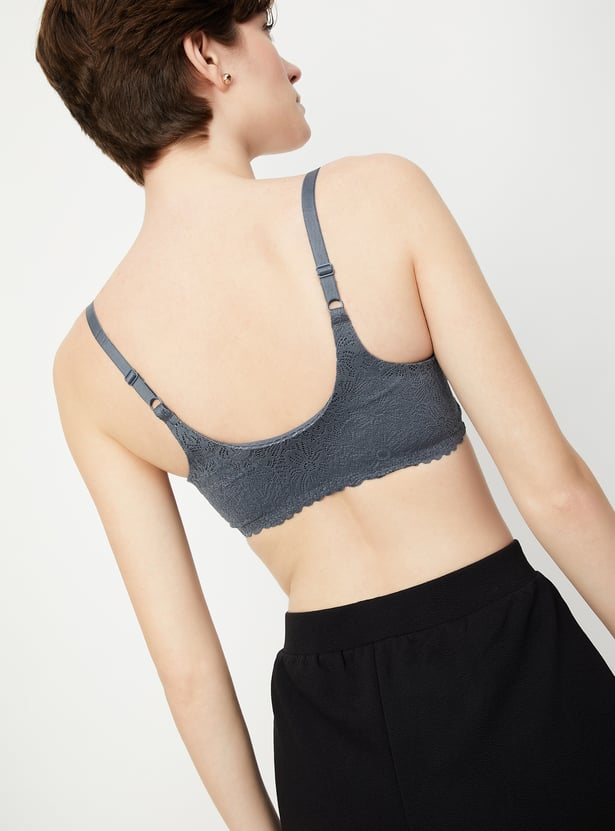Women Lace Panel Padded Non-Wired Bra