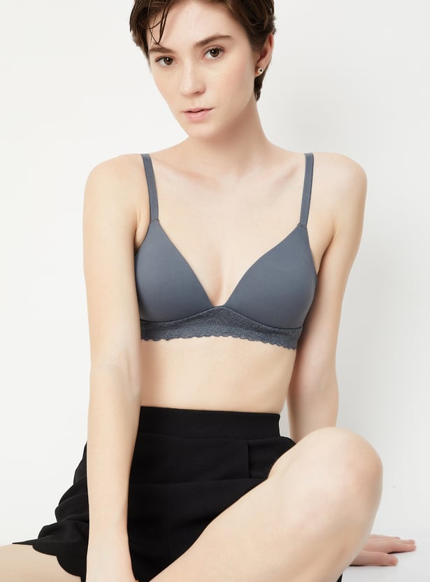 Women Lace Panel Padded Non-Wired Bra