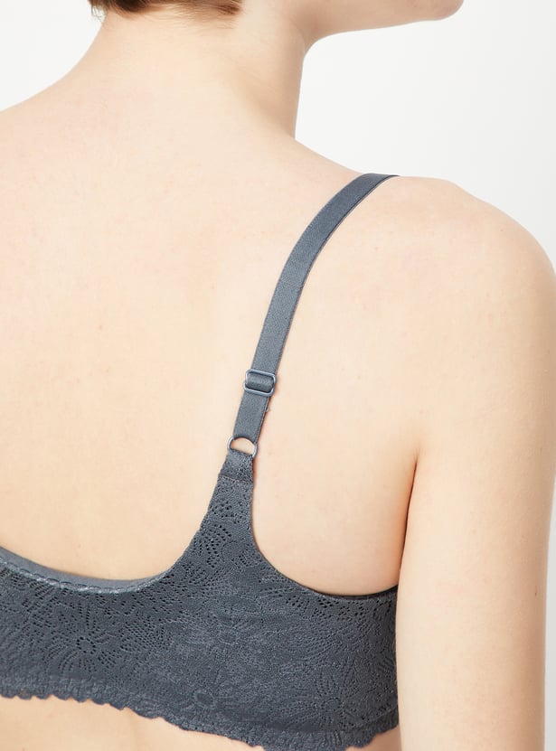 Women Lace Panel Padded Non-Wired Bra