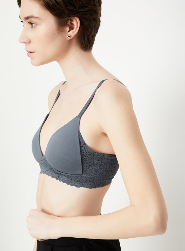 Women Lace Panel Padded Non-Wired Bra