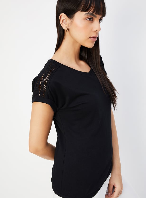 Women Lace Detail T-shirt
