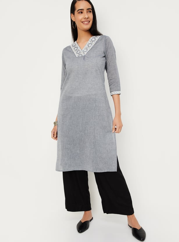 Women Solid Straight Kurta