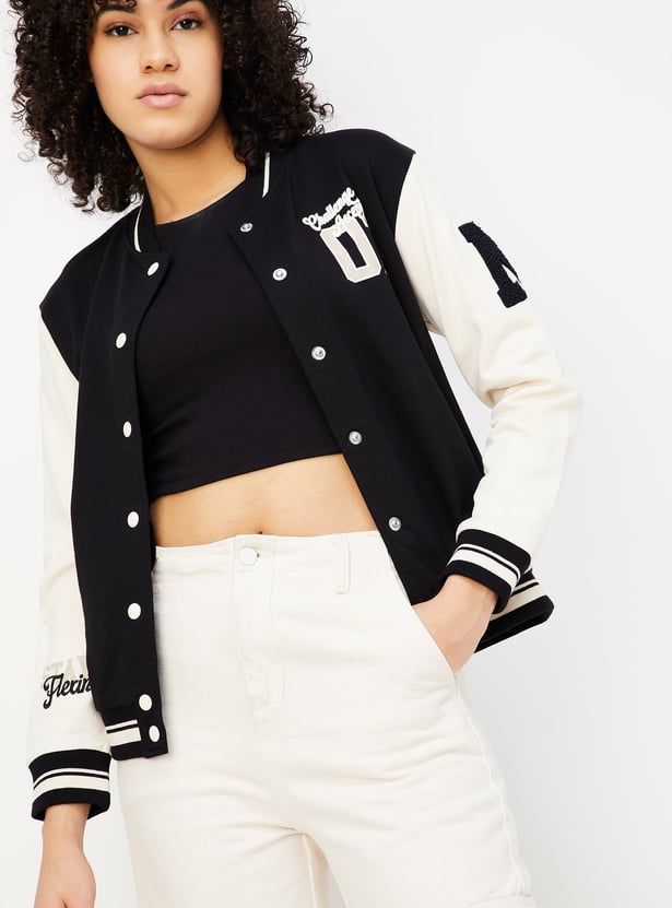 Women Baseball Collar Varsity Jacket