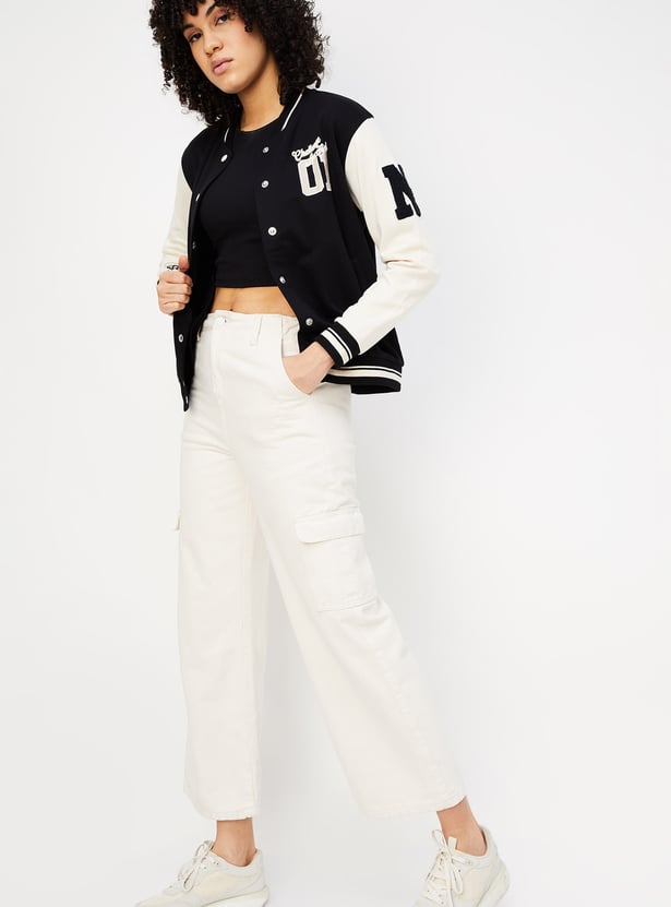 Women Baseball Collar Varsity Jacket