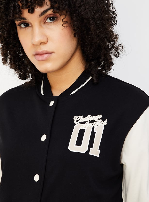 Women Baseball Collar Varsity Jacket