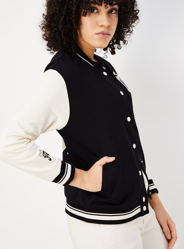 Women Baseball Collar Varsity Jacket