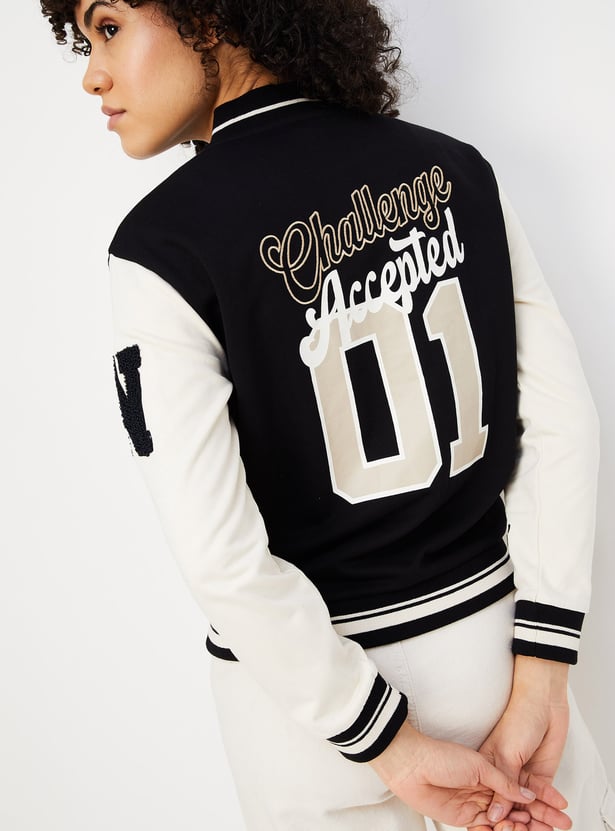 Women Baseball Collar Varsity Jacket