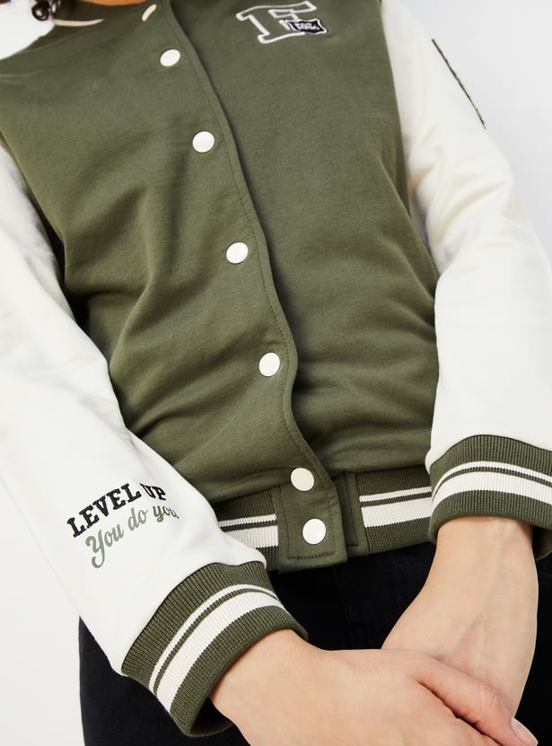 Women Baseball Collar Varsity Jacket