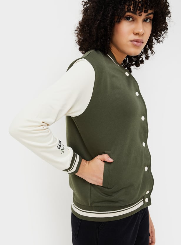 Women Baseball Collar Varsity Jacket