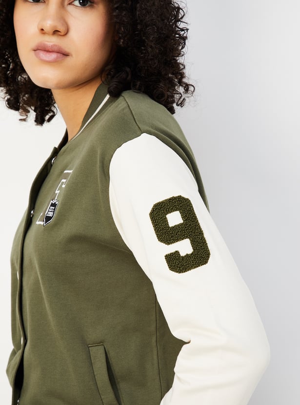 Women Baseball Collar Varsity Jacket