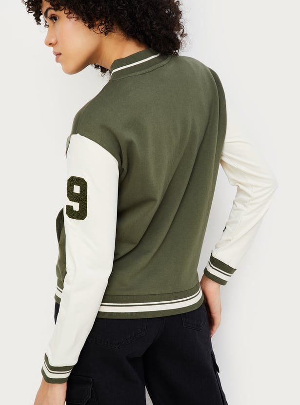 Women Baseball Collar Varsity Jacket