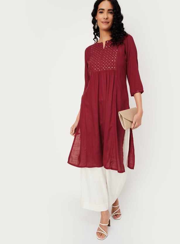 Women Sequinned Straight Kurta