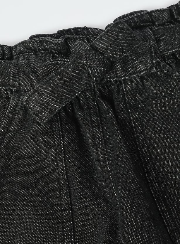 Girls Slim Fit Belted Rinsed Jeans