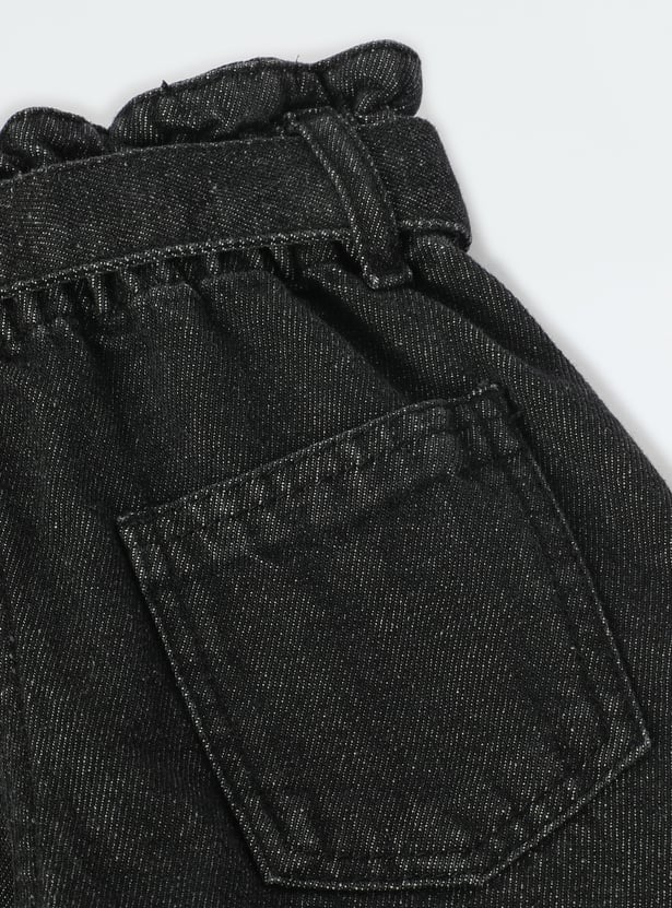 Girls Slim Fit Belted Rinsed Jeans