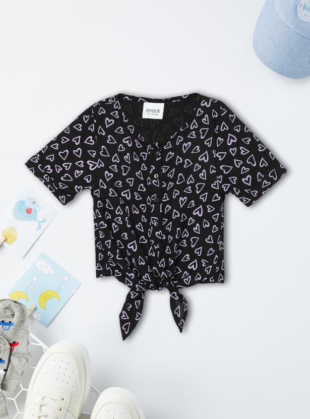Girls Printed Top with Knotted Hem