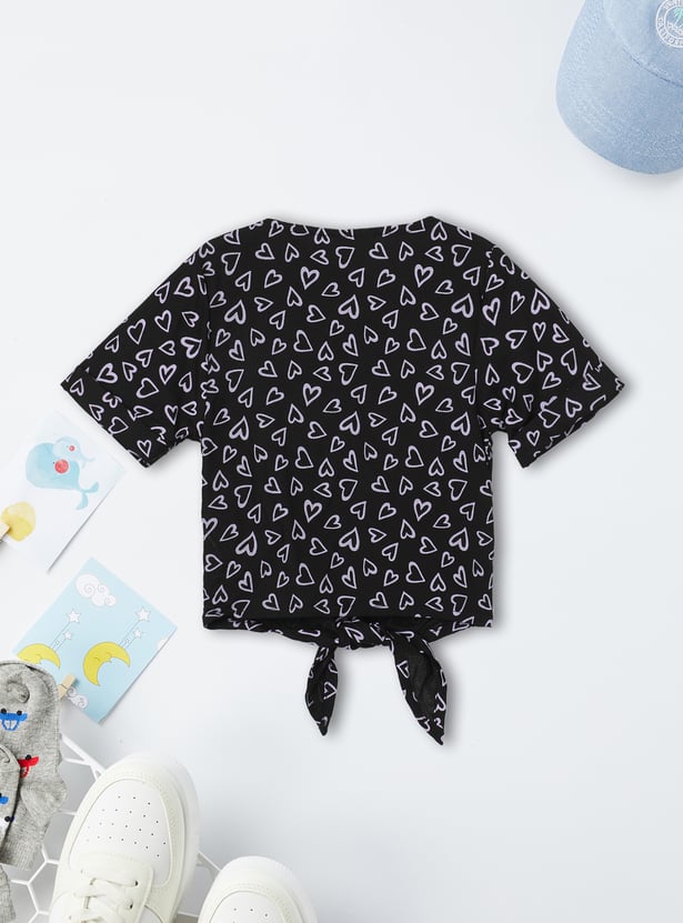 Girls Printed Top with Knotted Hem