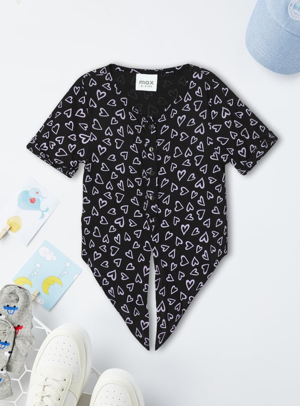 Girls Printed Top with Knotted Hem