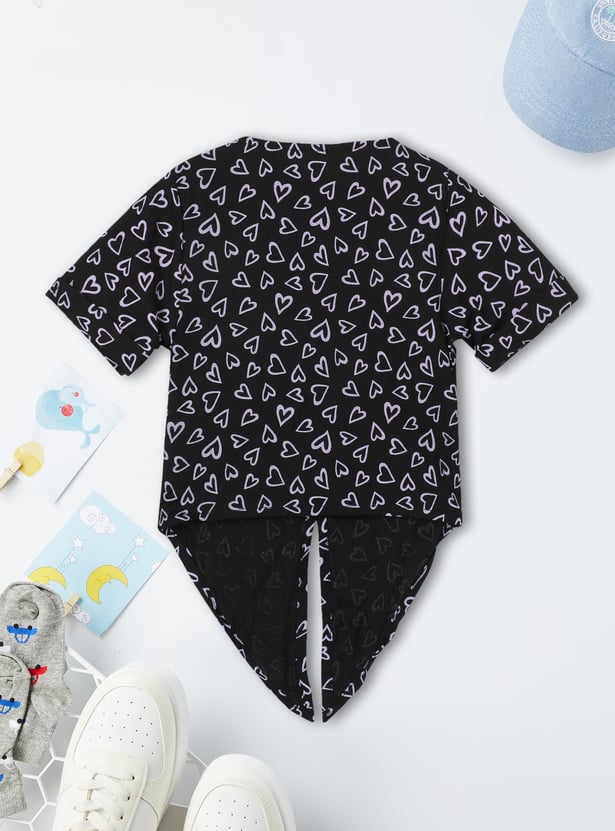 Girls Printed Top with Knotted Hem