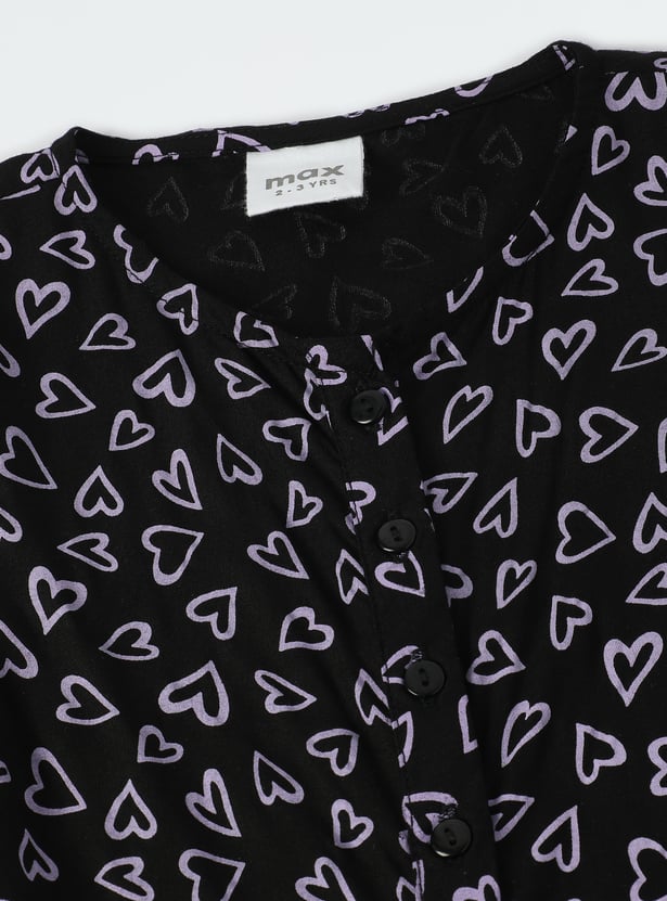 Girls Printed Top with Knotted Hem