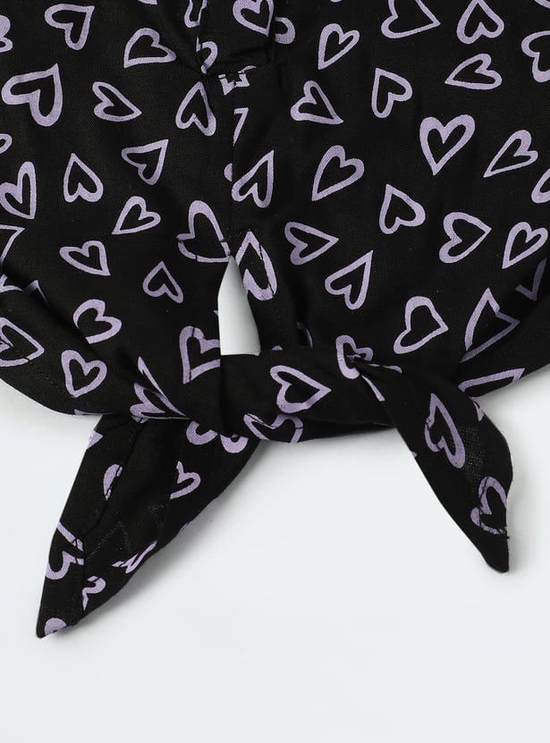 Girls Printed Top with Knotted Hem