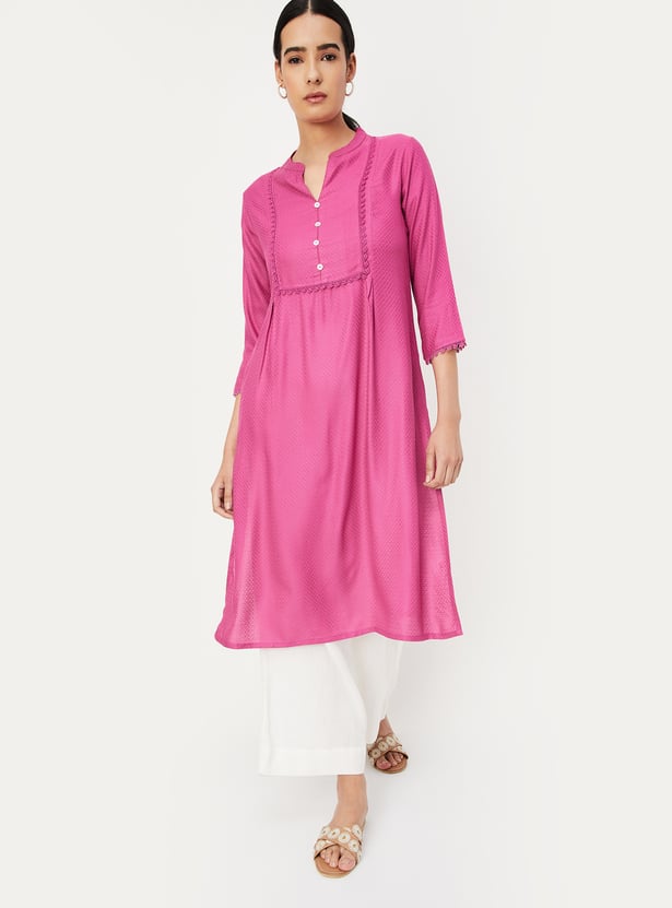 Lace Work, Woven Design Straight Kurtas For Women