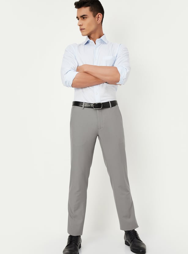 Men Slim Fit Solid Formal Trousers