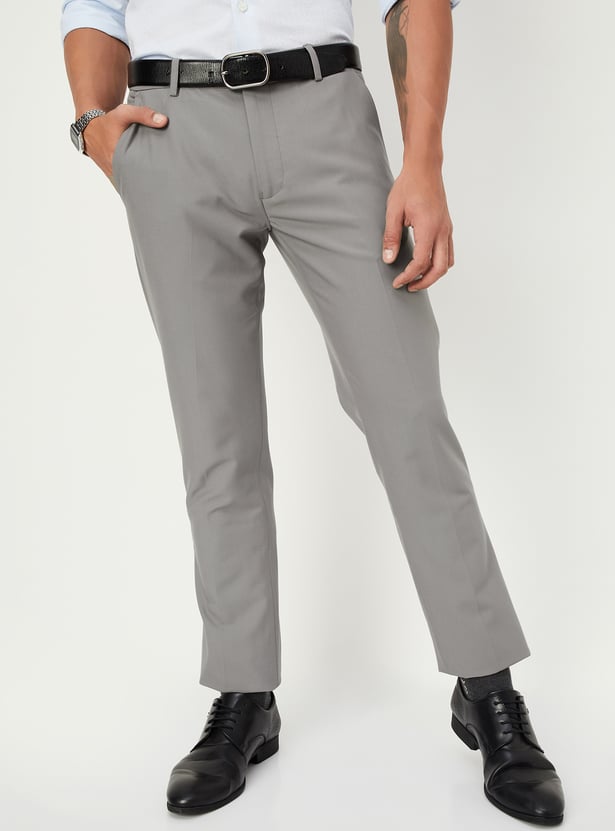 Men Slim Fit Solid Formal Trousers