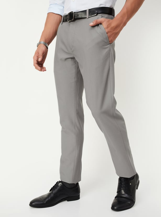 Men Slim Fit Solid Formal Trousers