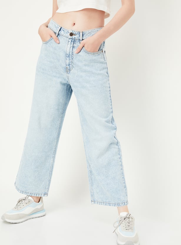 Women Washed Wide Leg Jeans