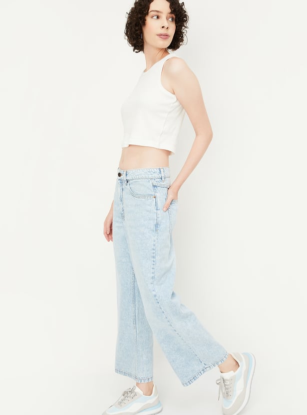 Women Washed Wide Leg Jeans