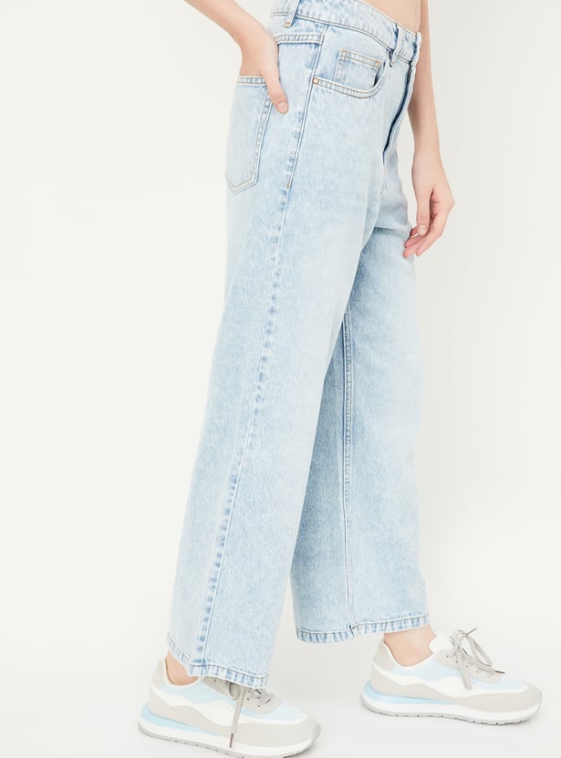 Women Washed Wide Leg Jeans