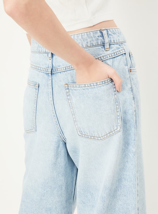 Women Washed Wide Leg Jeans