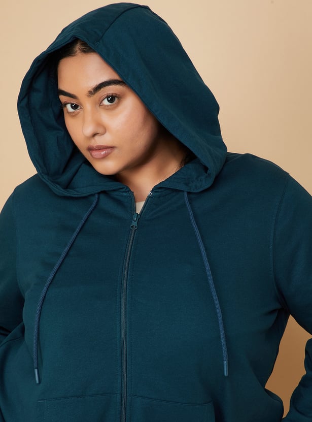 Women Solid Hooded Sweatshirt