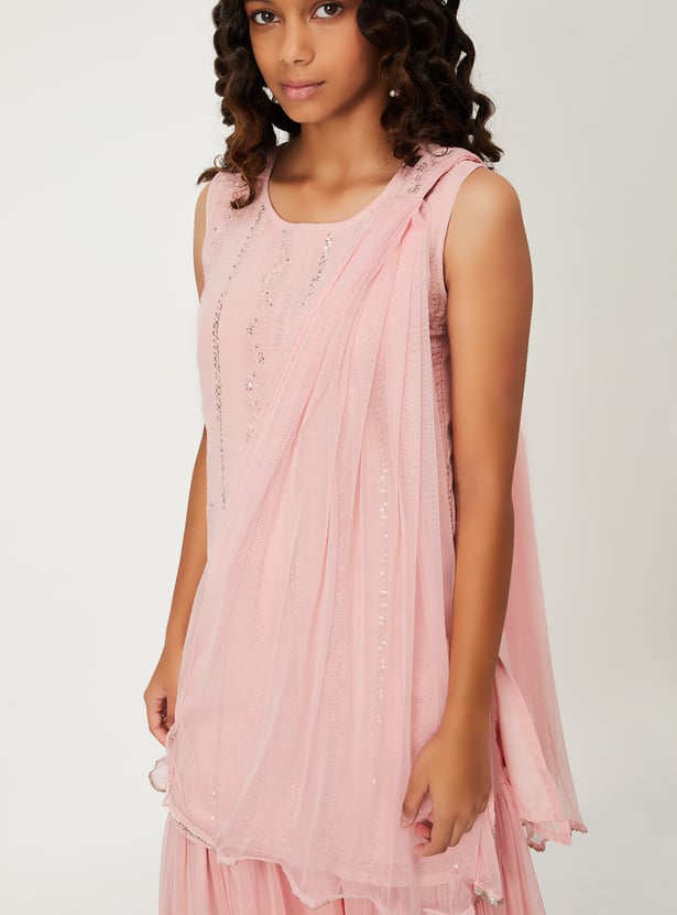 Girls Embroidered Sharara Set