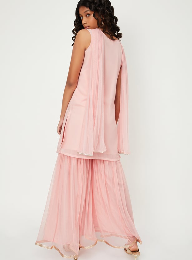 Girls Embroidered Sharara Set