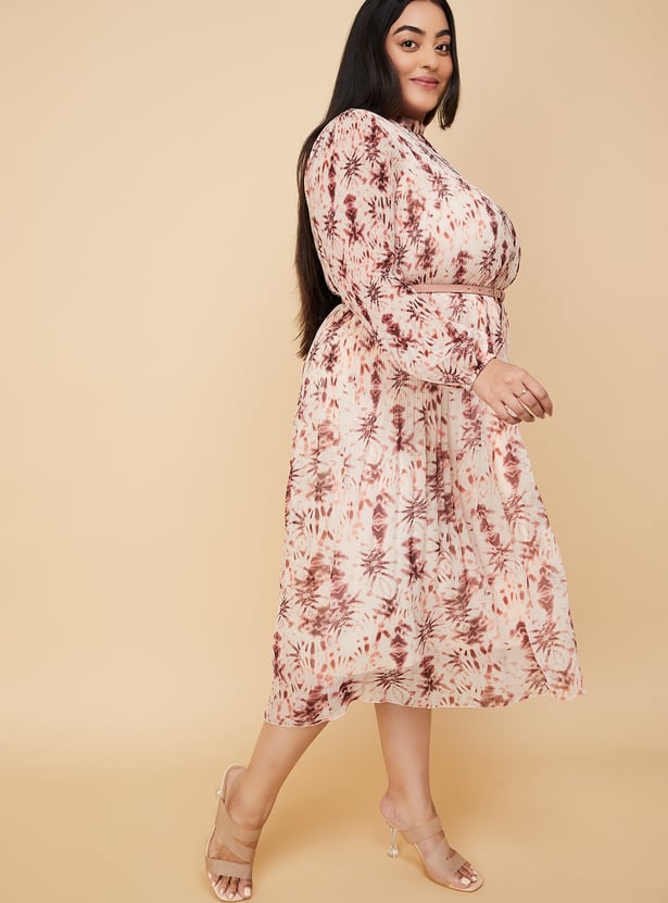 Women Printed Accordion Pleated A-Line Dress
