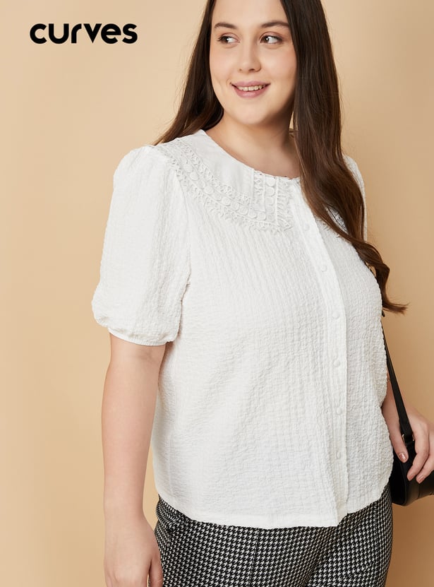 Women Crinkled Knit Blouse