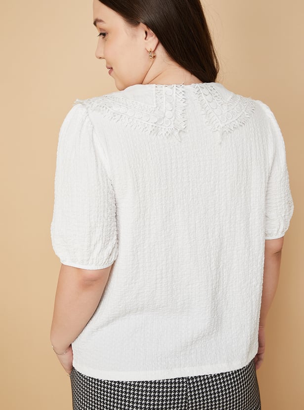 Women Crinkled Knit Blouse