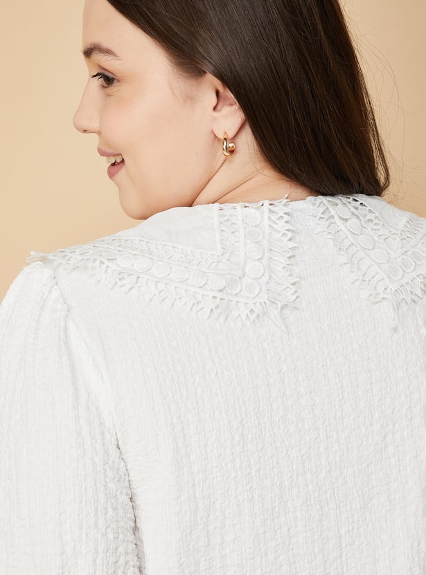 Women Crinkled Knit Blouse