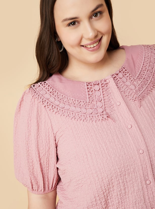 Blue Crinkled Solid Blouse
