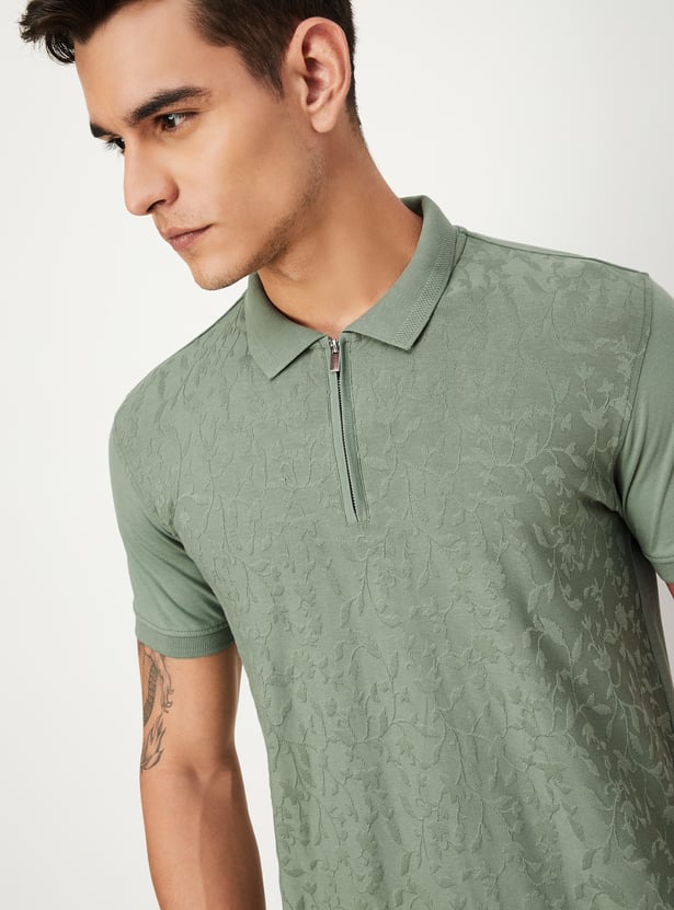 Buy Men Slim Fit Textured Polo T-shirt Online at just Rs. 799.0