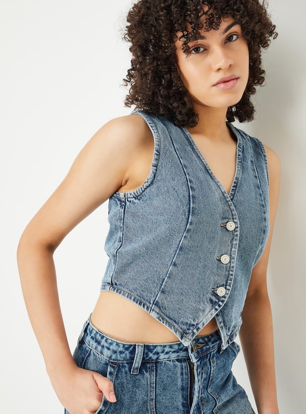 ALAYA F x URB_N Women Washed Denim Waistcoat