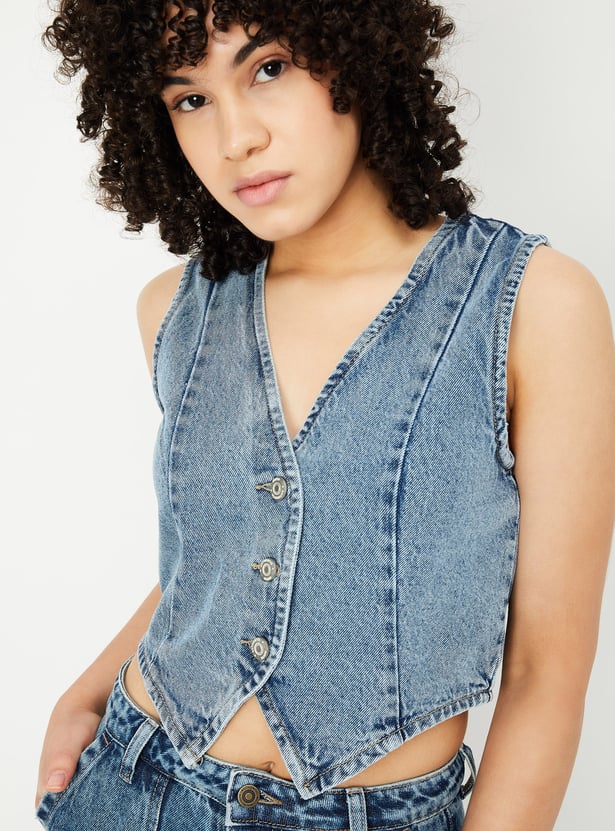 ALAYA F x URB_N Women Washed Denim Waistcoat