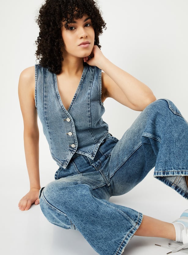 ALAYA F x URB_N Women Washed Denim Waistcoat